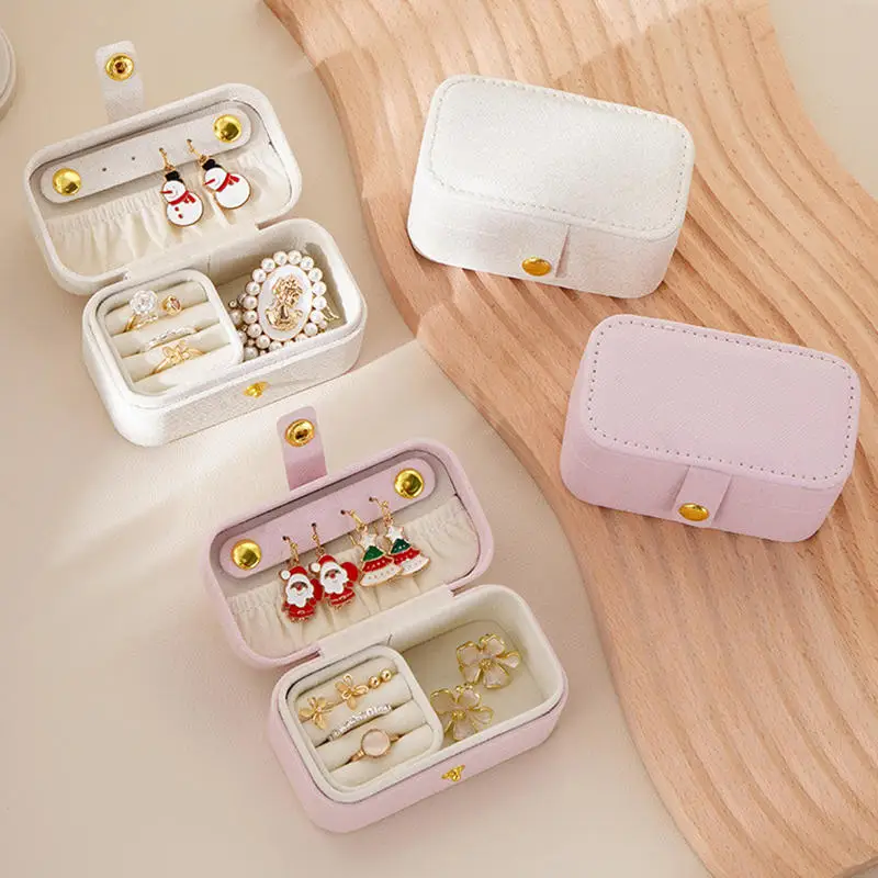 Mini Small PU Leather Jewelry Box Simple Ring Necklace Earrings Storage Minimalist Style Daily Travel Portable Storage Box