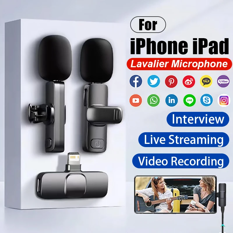 

Lavalier Wireless Microphones For iPhone iPad Mini Lapel Microphone for Recording Live Streaming YouTube Interview TikTok Vlog