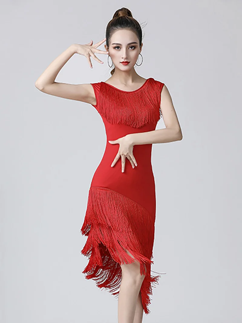 Women Sleeveless Latin Dance Costumes Tassel Competition Clothing Female Adult Sexy Dress Ballroom Samba Competition Dresses