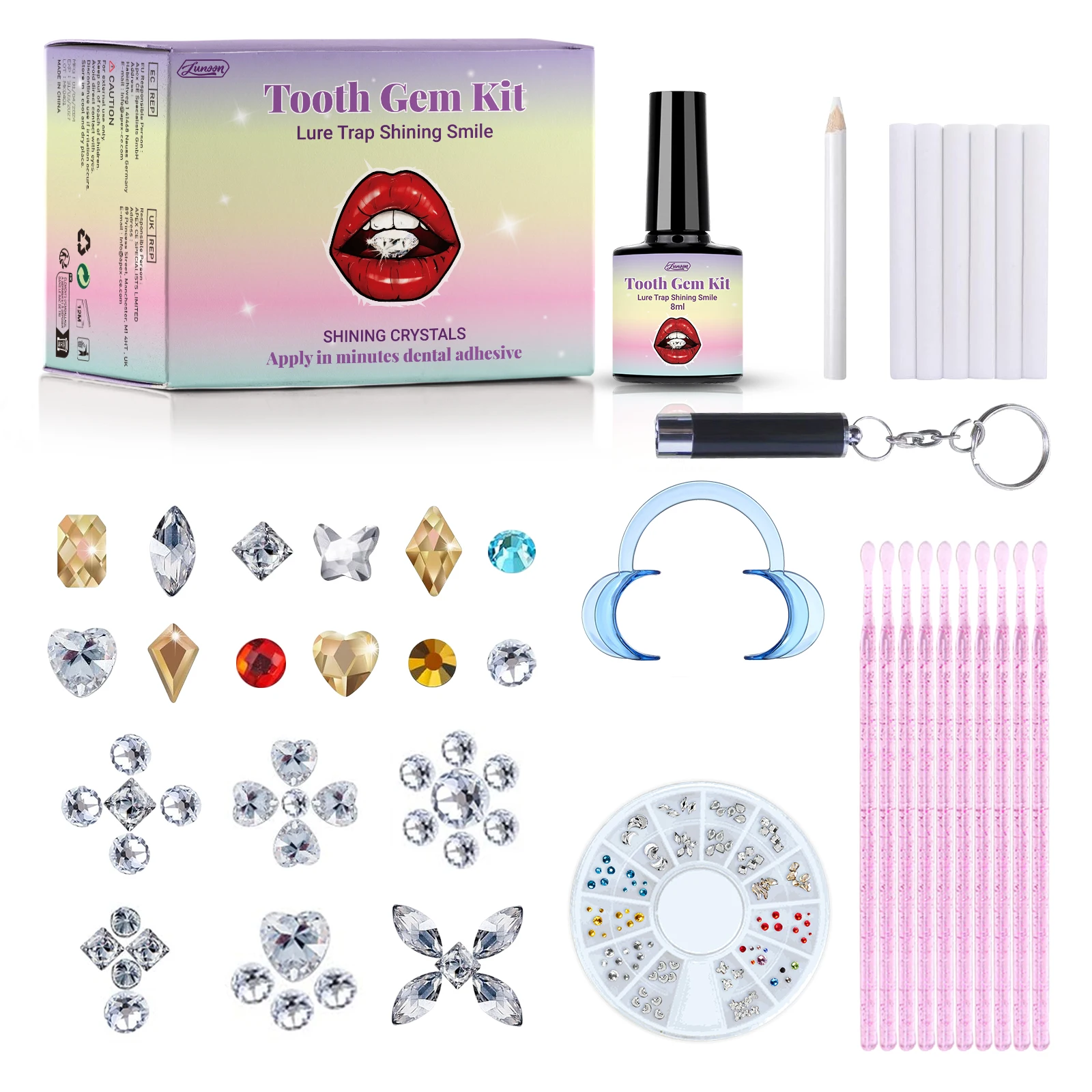 DIY Teeth Gems Kit Clear Precious Stone Jewelry Decoration with Glues And Light Anti-Drop Glittering Tooth Jewelry Set