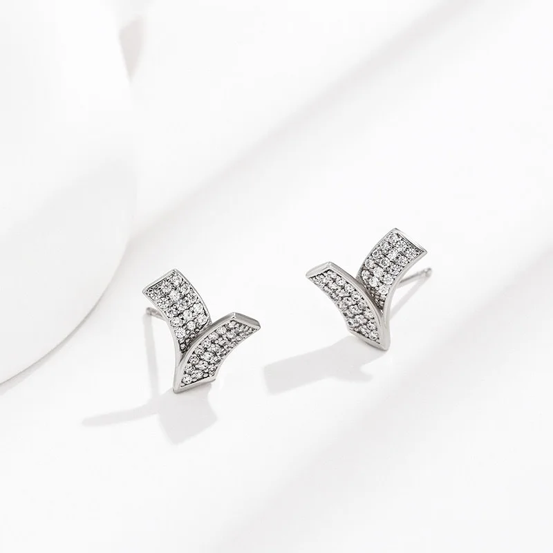 MxGxFam  Zircon Y Stud Earrings for Women White Gold Plated Fashion Jewelry AAA+