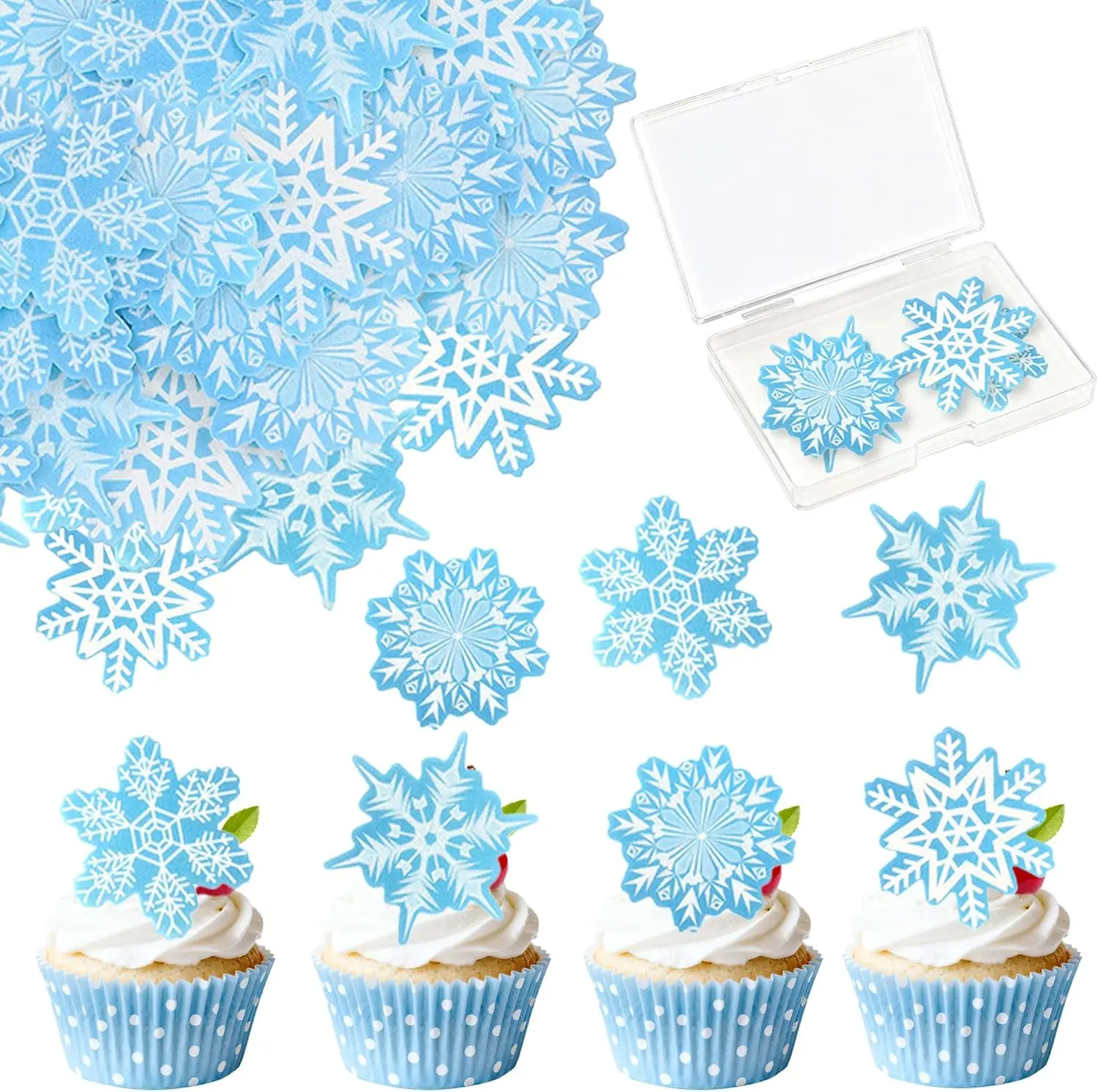 40er-Pack Essbare Schneeflocken Kuchendekoration Gefrorene Kuchen-Muffin-Dessert-Dekoration für Geburtstag Baby Hochzeit Party