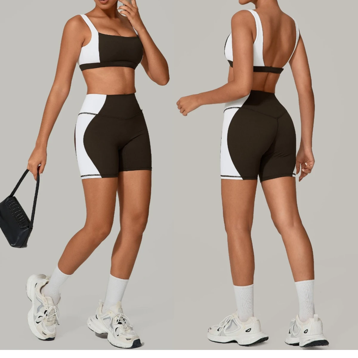 

Yoga Set for Women Sports Bra Backless Workout Shorts Gym Wear Running Outfit Bike Tights