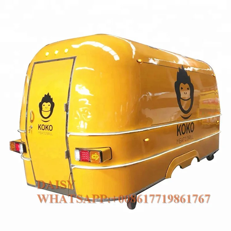 الفولاذ المقاوم للصدأ مقطورة الوجبات السريعة هوت دوج عربة شواء برغر شاحنة