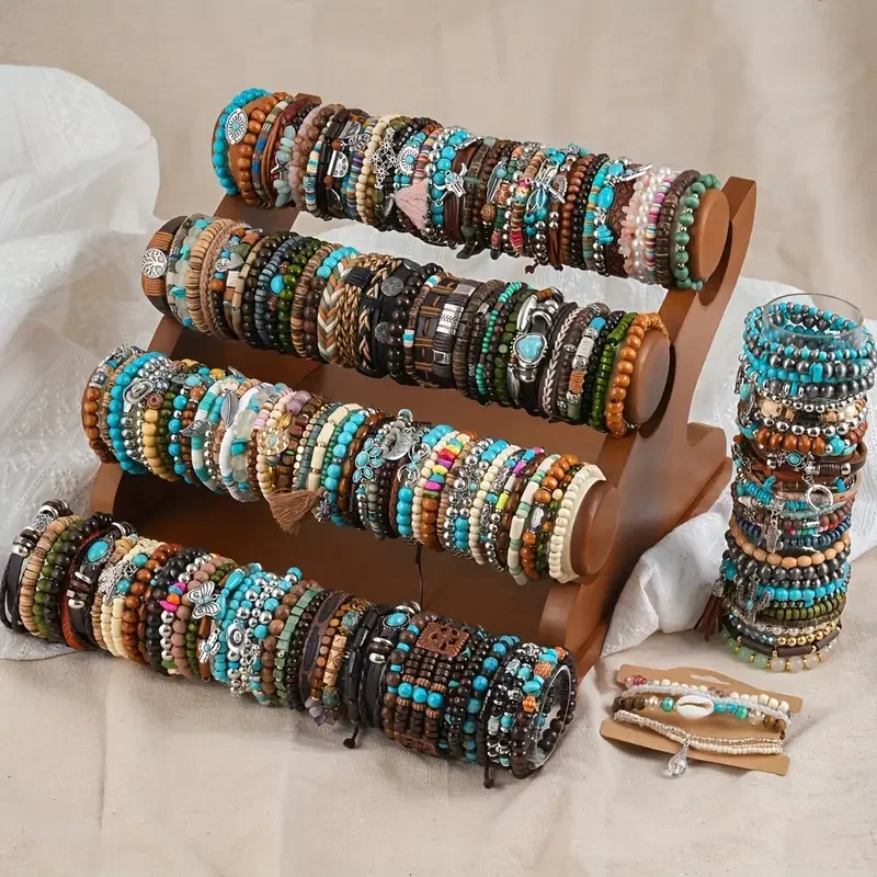 20 Teile/lose Retro Multi-Schicht Holz Perle Stretch Armbänder Einfache Männer Frauen Handgemachte Perlen Armband Sets Party Geschenk Schmuck