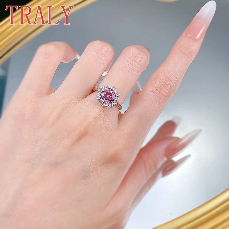 Bague incrustée de pierres précieuses colorées pour femme, argent regardé 925, rose taillé en rose, violet, document, alliances, cadeau de bijoux, haute qualité, 2ct