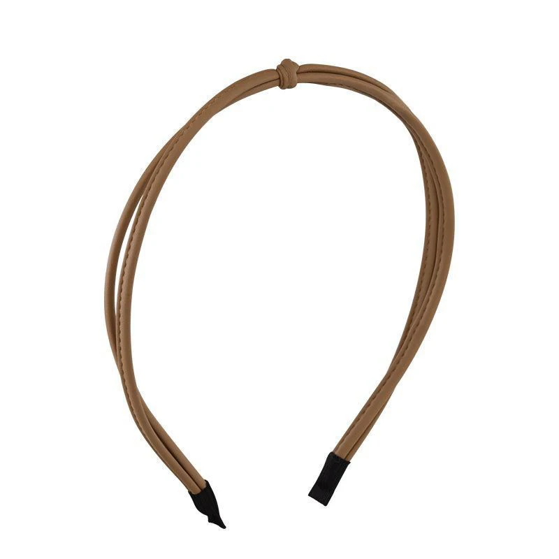 Simple Knotting Ultra-thin Hair Bands External Wear Solid Color PU Leather Headband Female Non-slip Wash Face Hair Accessories