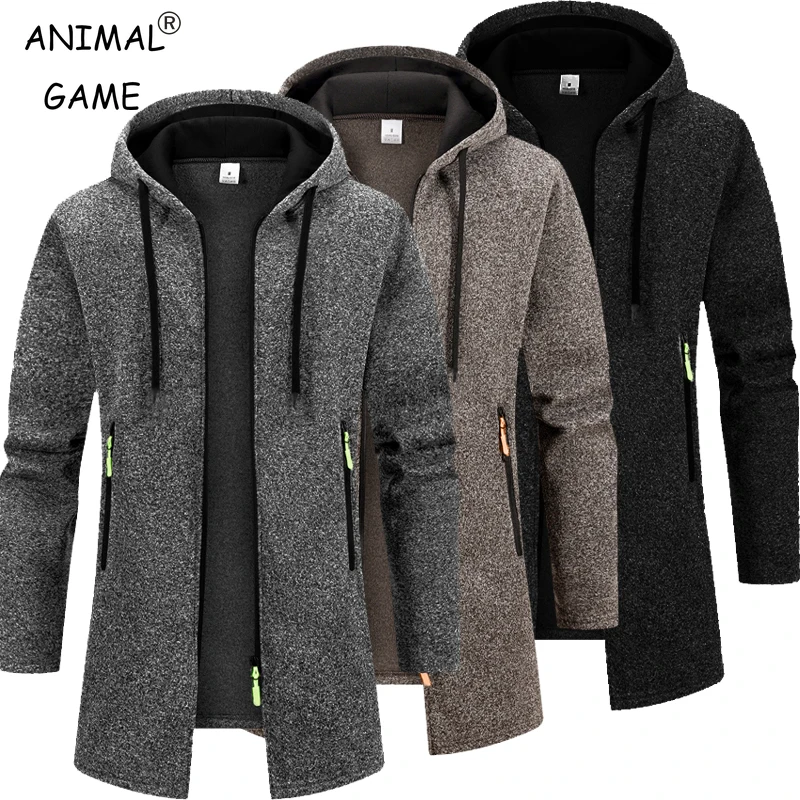 Autumn Men's Long Sweater Sweatshirts Casual Hooded Cardigans Men Outwear Liner Thicker Warm Hoodies Oversize Winter Top Jacket