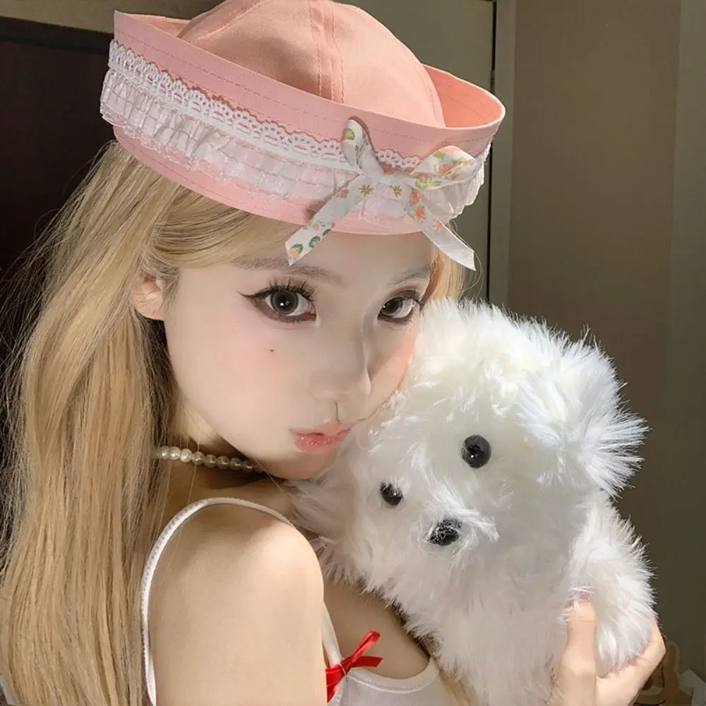 

Fashion Y2k Sailor Caps Bow Lace Harajuku Navy Hat Sweet JK Berets Spice Girls