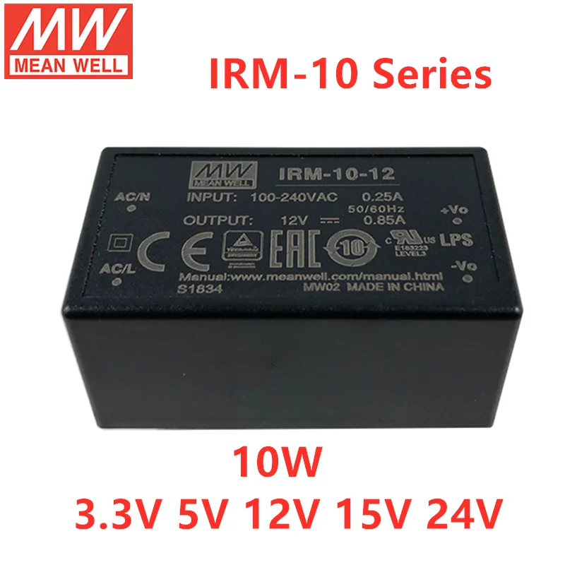 MEAN WELL PCB Style IRM-10 10W Encapsulated AC-DC Module Type Power Supply 3.3V 5V 12V 15V 24V