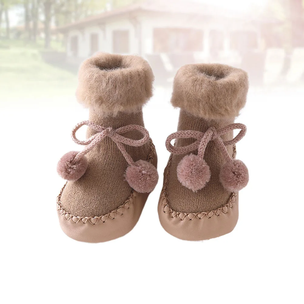 Kaos Kaki Bayi Ukuran XS Warna Kopi 0-6 Bulan Anti Selip Kaos Kaki Balita Hangat Katun Kaos Kaki Bayi Anti Slip Bernapas Musim Dingin Prewalker