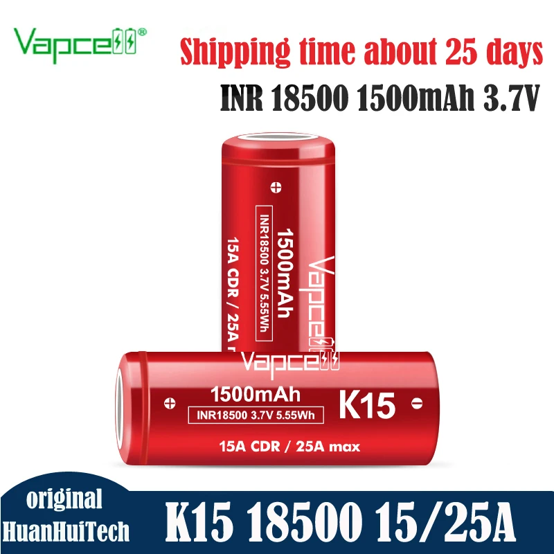 

Strong Power Original Vapcell K15 INR18500 1500mAh CDR 15A 3.7V Batteries Rechargeable 18500 li-ion Battery For Flashlight