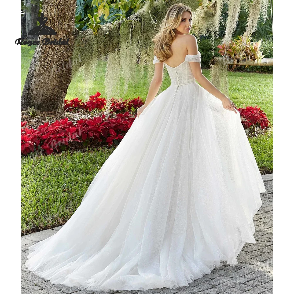 Shining Deep V Neck A Line Wedding Dresses 2026 Off The Shoulders Beach Bridal Gown Customized vestido de novia