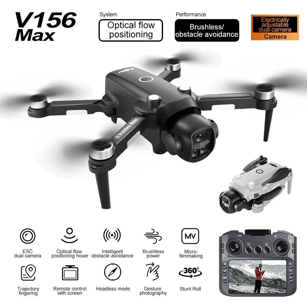 

V156 Mini Drone 4K Professional HD Camera with Large Screen 2.4G WIFI FPV Dron Brushless Optical Flow Hover Folding Quadcopter