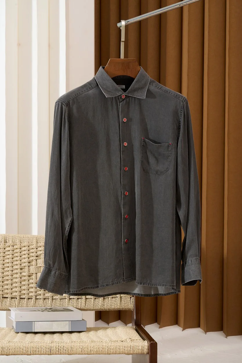 SIJITONGDA2026Men's early spring autumn micro elastic heavy-duty washed denim fabric casual long sleeved shirt 39-43
