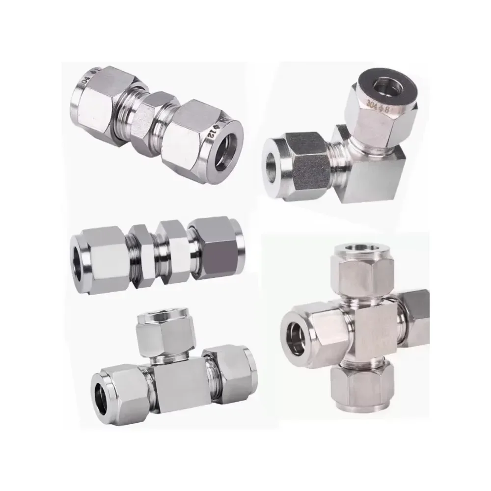 Trójnik kolankowy krzyżowy 1/8" 1/4" 3/8" 1/2" 3/4" 1" 3 4 5 6 8 10 -30 mm OD Złącze kompresyjne z podwójną tulejką ze stali nierdzewnej 304