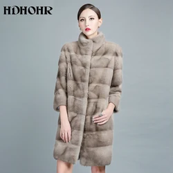 HDHOHR 2025 New 100% Real Mink Fur Coats Women Fashion Natural Mink Fur Coat Warm Short With Big Hat Outerwear Winter Jacket