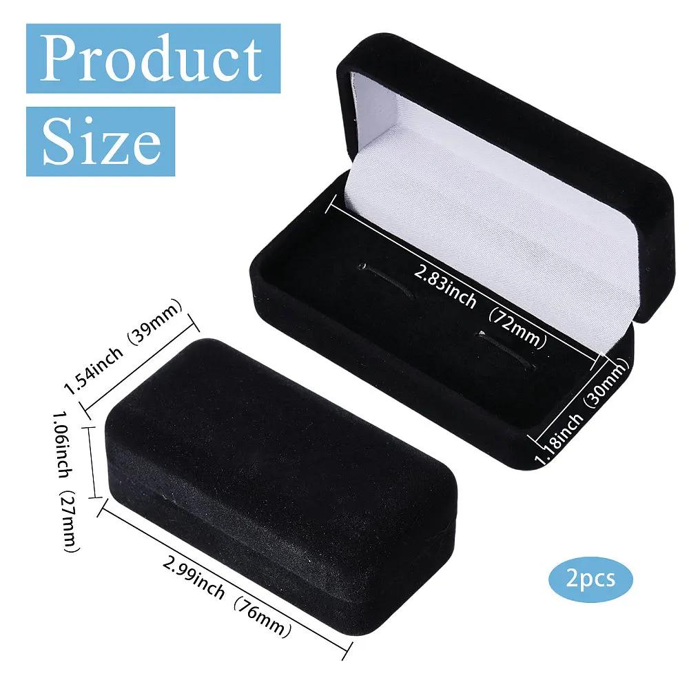2 Pcs Velvet Cufflink Tie Clip Box Black Flocking Storage Gift Box Jewelry Display Box for Engagement Birthday Anniversary