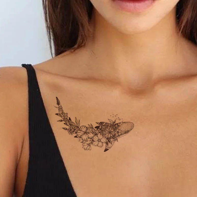 Temporary Tattoo Stickers Black Ocean Shark Flowers Bubble Design Fake Tattoos Waterproof Tatoos Arm Large Size for Women Girl