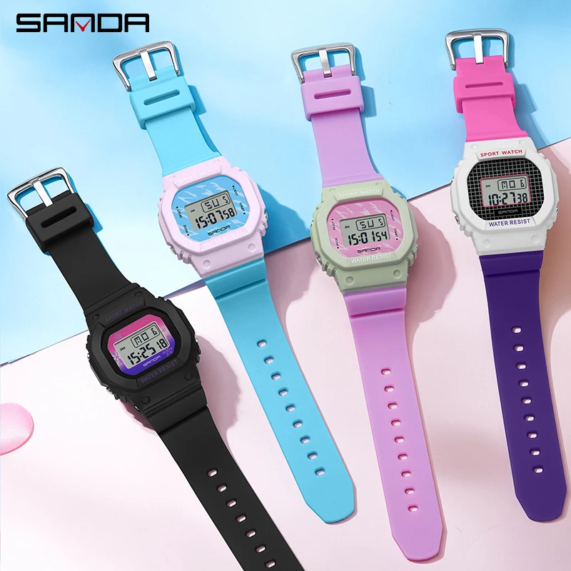 Reloj electrónico SANDA 393 estilo G para mujer, Reloj de pulsera Digital LED deportivo resistente al agua de lujo a prueba de golpes para mujer, Reloj despertador