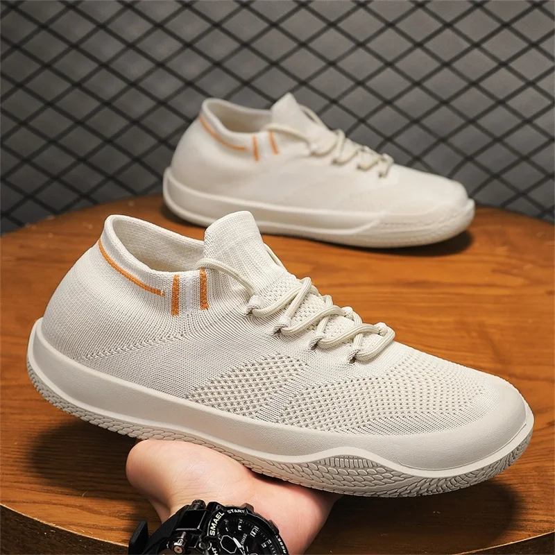 Men Anti Slip Breath Flat Sports Shoes Solid Stretch Knit Surface Shock Absorb Soft Insole Low Cut Outdoor Shoes