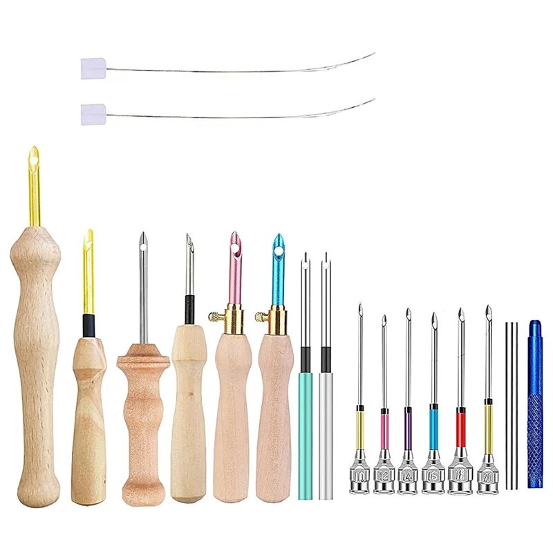 17Pcs Punch Needle Kit Punch Needle Embroidery Kits Adjustable Punch Needle Tool, Wooden Handle Embroidery Pen