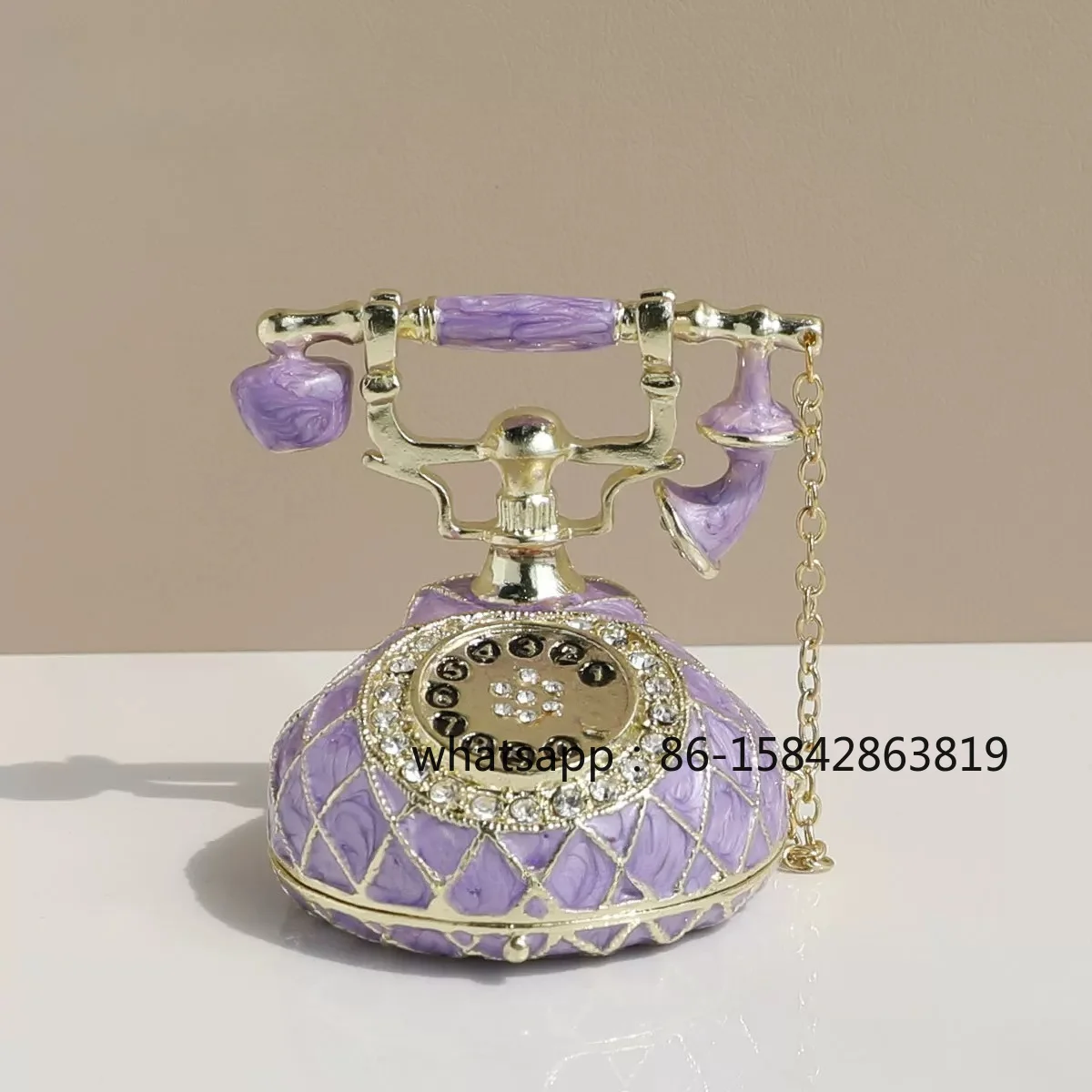 

Purple Telephone Jewelry Box, Home Enamel Handmade Ornament Retro