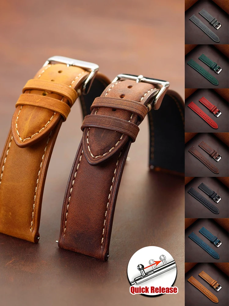 Rindsleder-Uhrenarmband 14mm 16mm 18mm 20mm 22mm 24mm Vintage Dunkelbraun Schnellverschluss-Uhrenband für Samsung Galaxy Watch 8/7/6/5/4