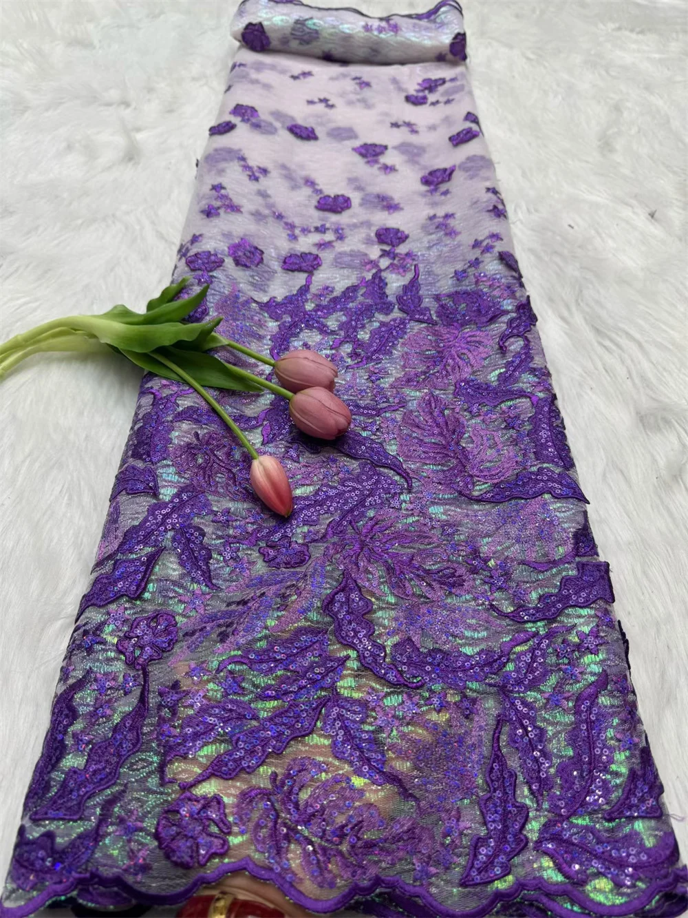 2025 African 3D Net Lace With Sequins African Lace Fabric High Quality 5Yard Nigerian French Tulle Lace Fabric For Dress Hm113-1