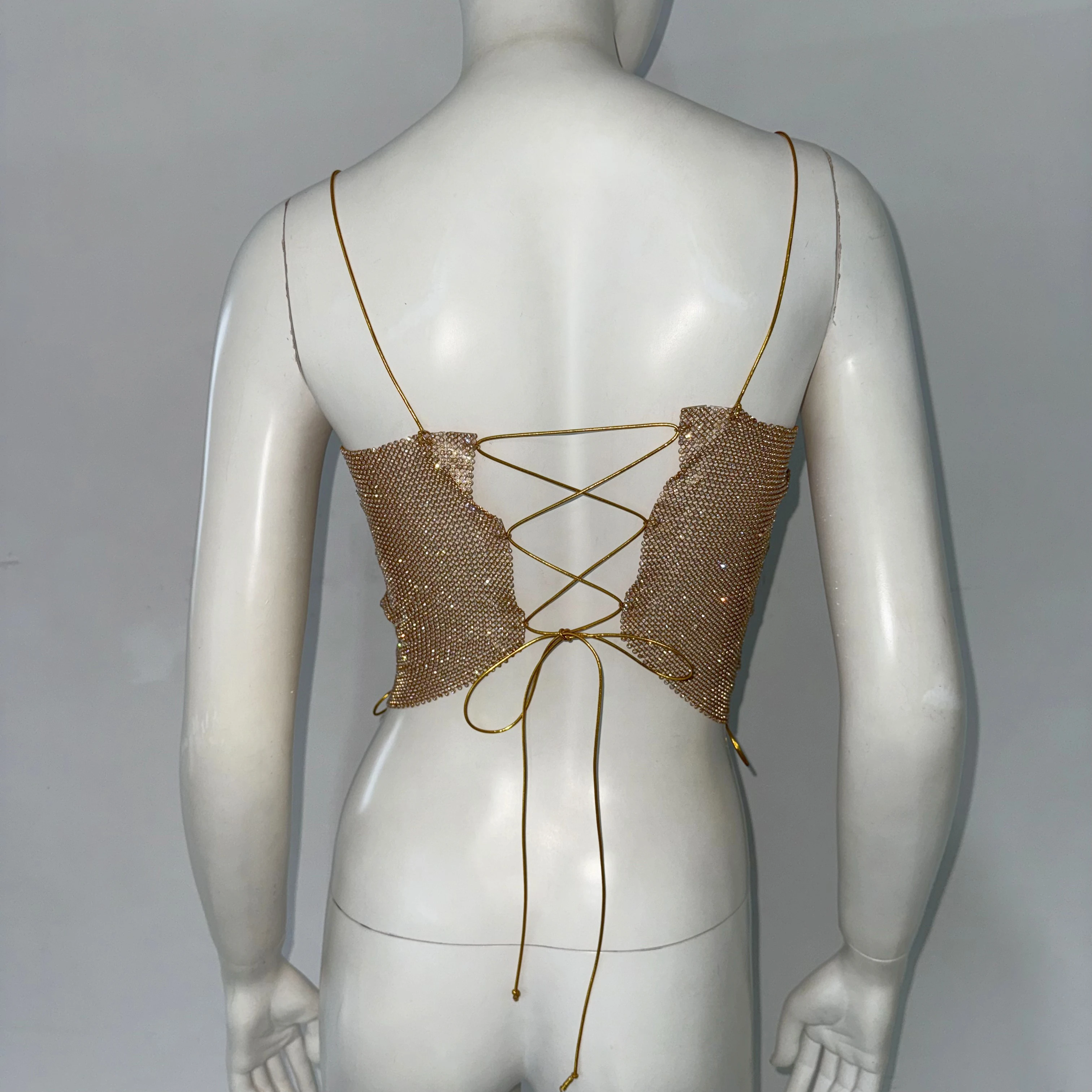 المرأة المعادن الماس أنبوب القمم مثير عارية الذراعين ضمادة شرابة أكمام بروتيل موضة ملهى ليلي حفلة تانك القمم 2025 جديد #6