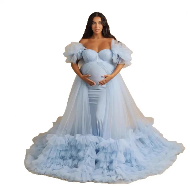 Neuankömmling Damen Umstandskleid aus Netzstoff, Fotoshooting-Kleid, herzförmig, durchsichtig, mehrfarbig, geeignet für Partykleidung