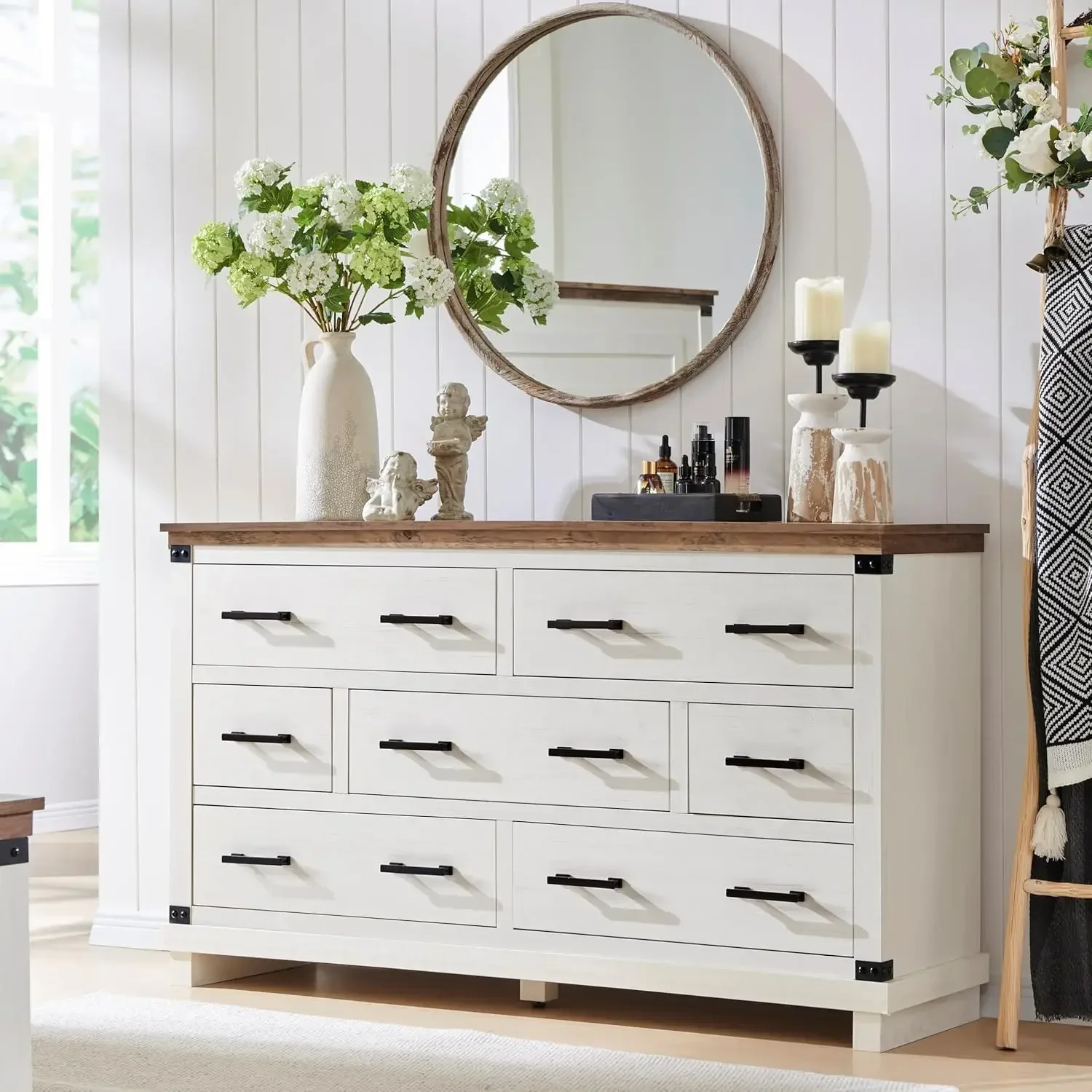 Farmhouse 7 Drawer Dresser for Bedroom - Wood Large Dressers & Chests of Drawers for Closet, 54 Inch Wide Dresser TV Stand