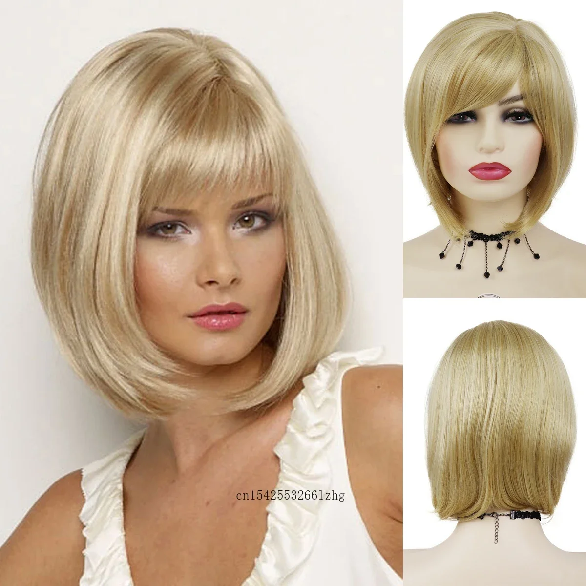 GNIMEGIL Synthetic Blonde Wig with Bangs Short Bob Wigs for Women Heat Resistant Natural Straight Hair Clearance Sale Cheap Wigs