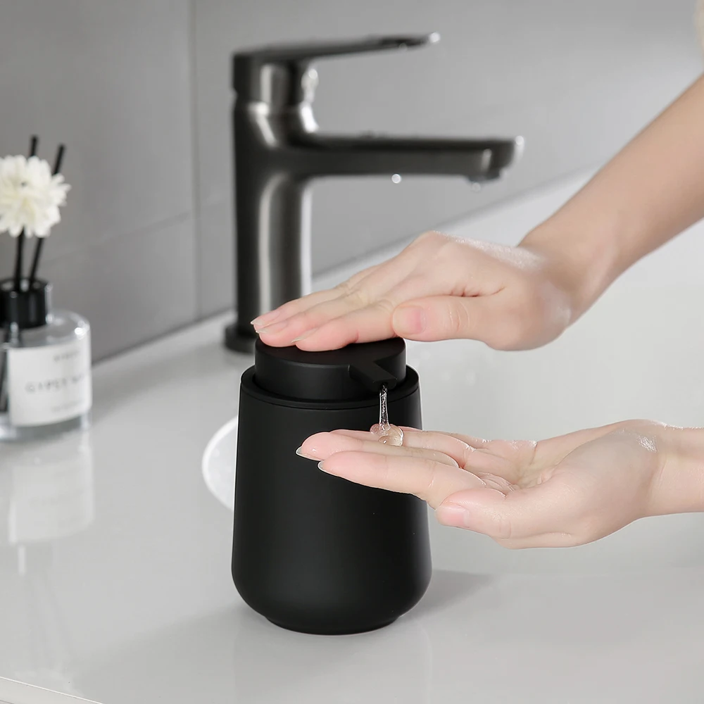 Matte Black Liquid Hand Soap Dispenser Plastic 11oz - Modern Minimalist Style for Bathroom & Kitchen Countertop Refillable