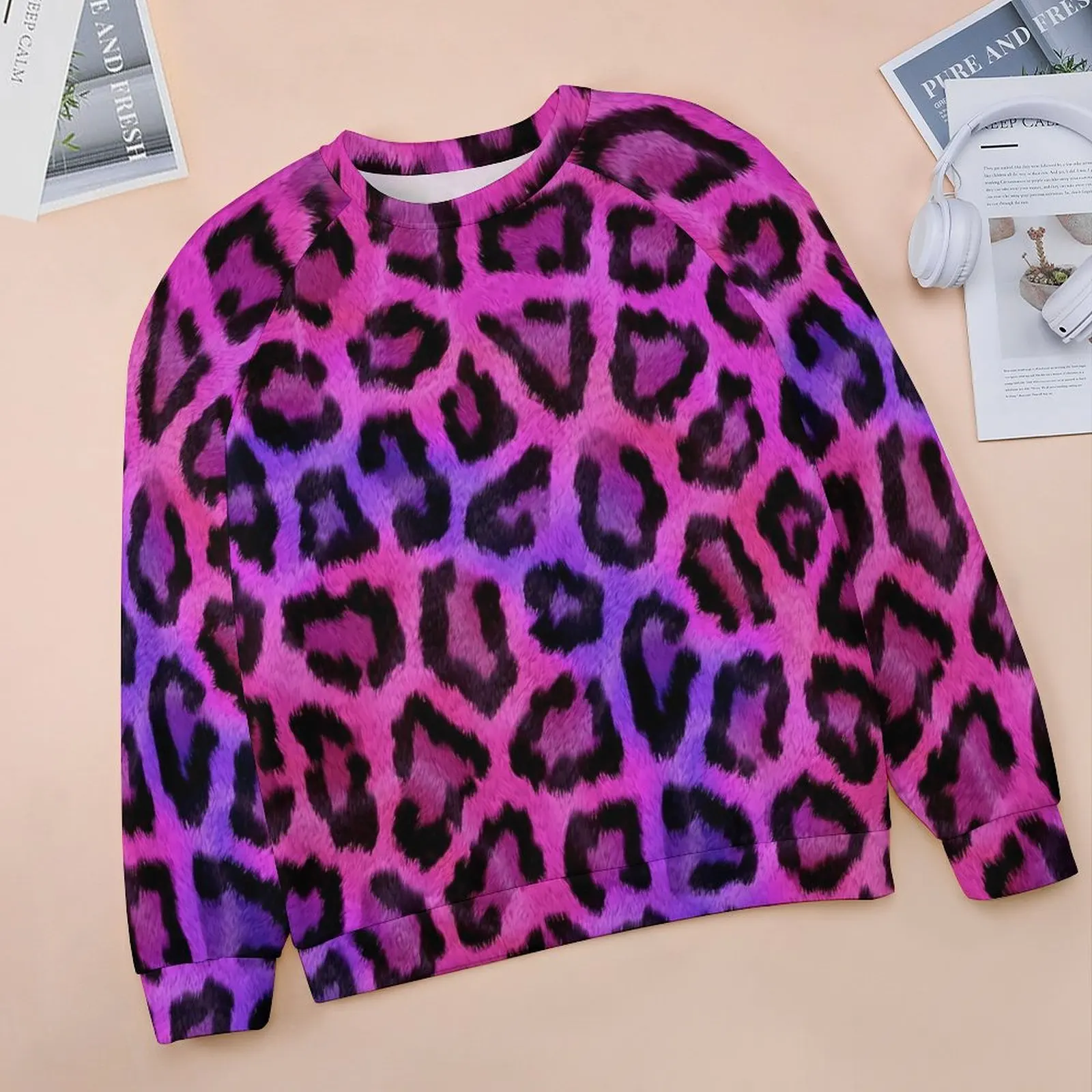 Two Tone Hoodies Female Cheetah Print Harajuku Casual Hoodie Long Sleeve Aesthetic Graphic Sweatshirts Big Size