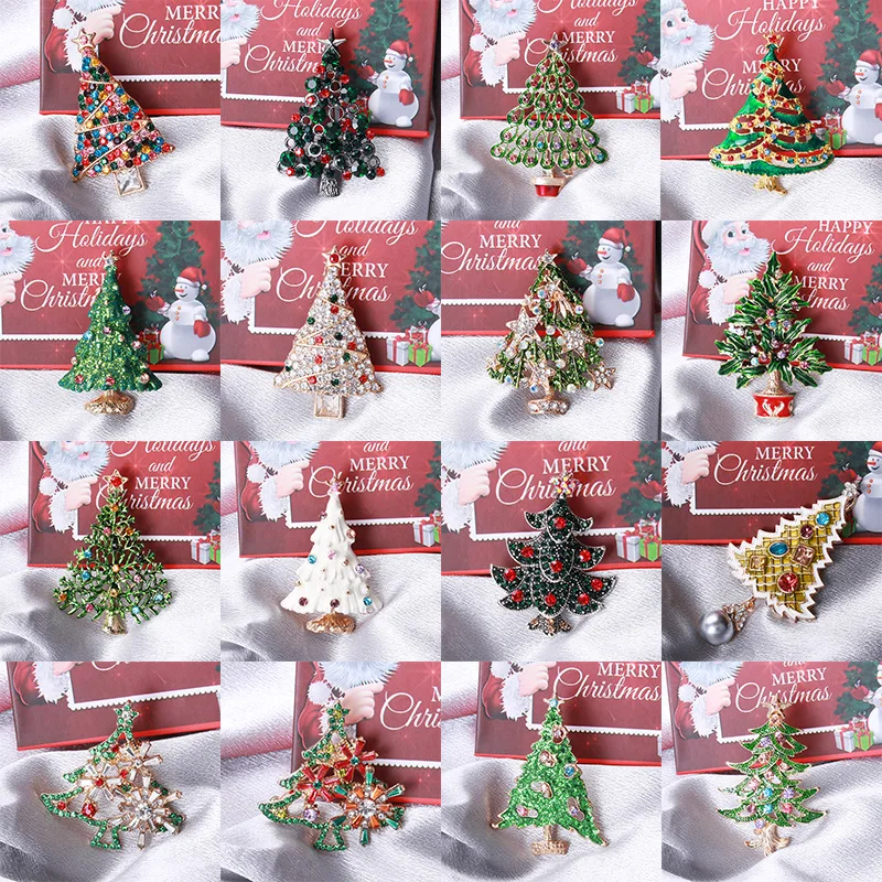 High-grade Alloy Rhinestone Christmas Tree Brooch Creative Brooch Pins Ornaments Multiple Styles Available, Wholesale Supported