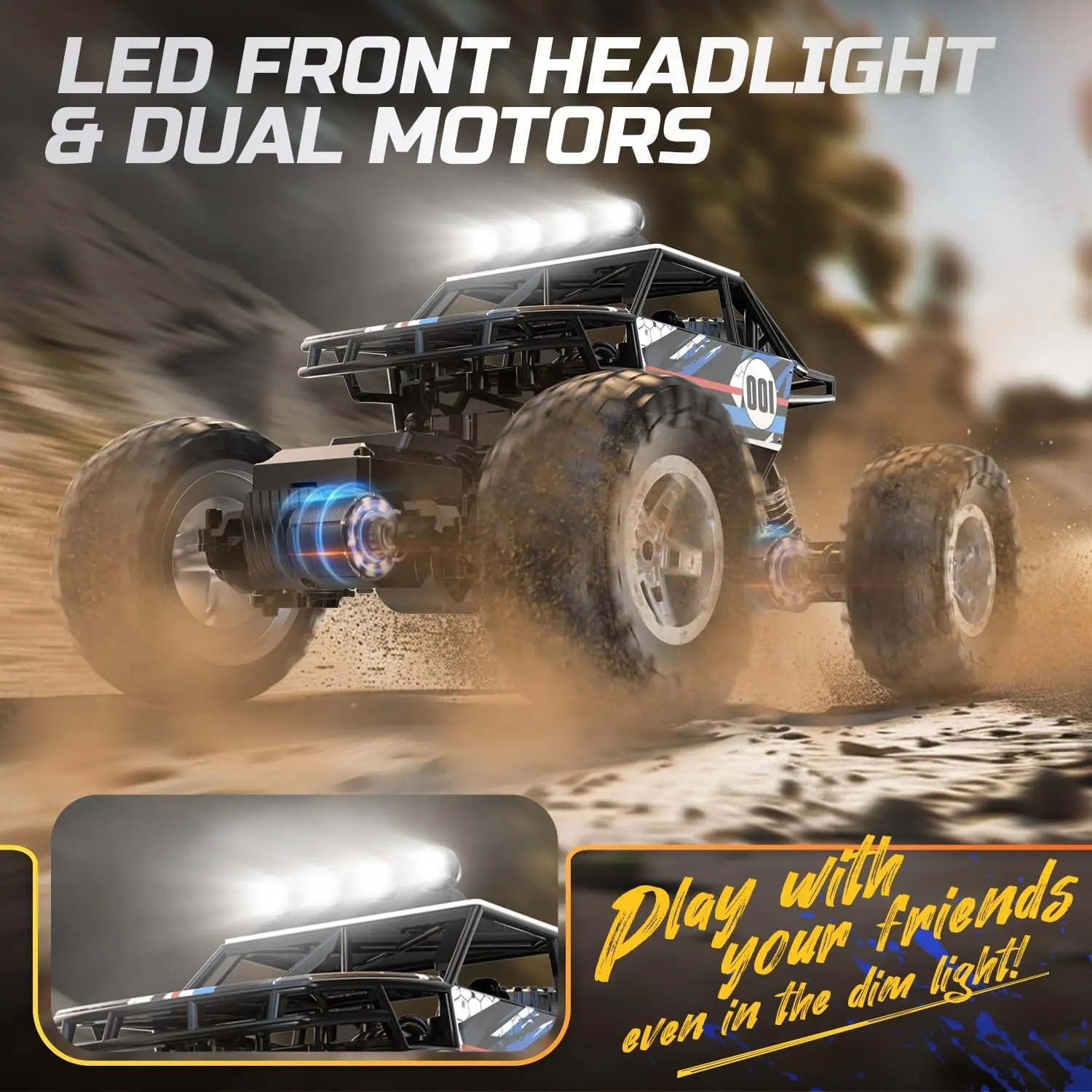 DEERC DE45 1:14 RC Truck: 4WD Off-Road, Metal Shell, Dual Motors, LED, 90 Min Play