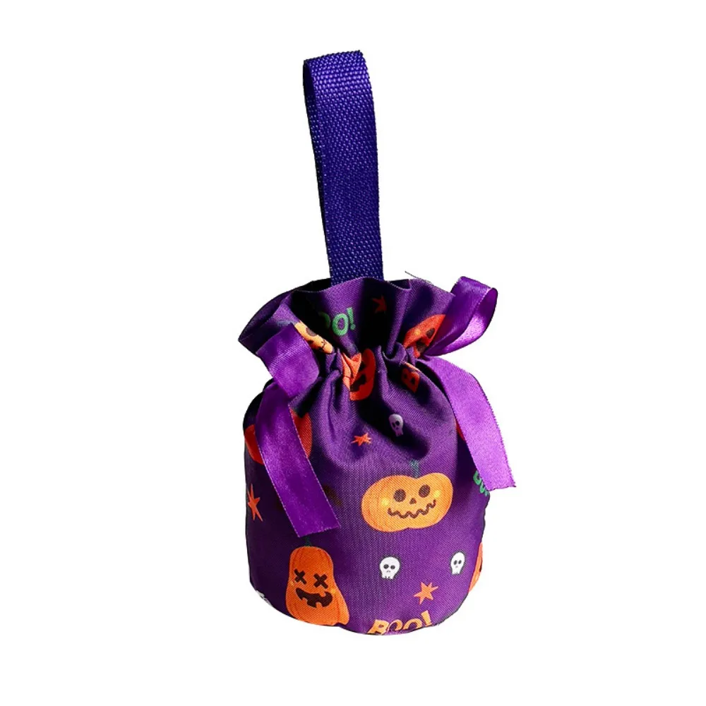 

Handheld Halloween Candy Tote Bag Portable Pumpkin Pattern Design Halloween Treat Bags Drawstring/Snap Button Lightweight
