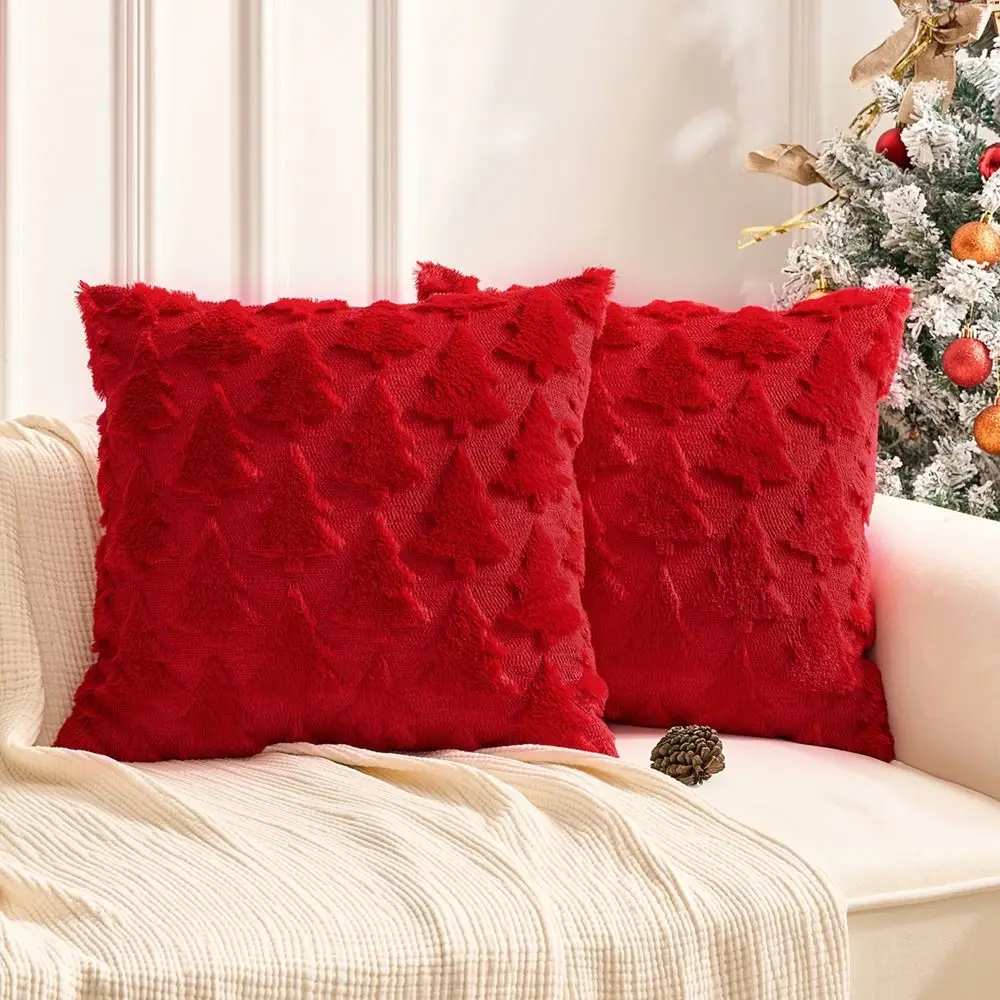 Fashion Christmas Tree Christmas Plush Pillowcase Soft Solid Color Pillow Case Green/Red/White 3D Pattern Cushion Cover Sofa/Bed