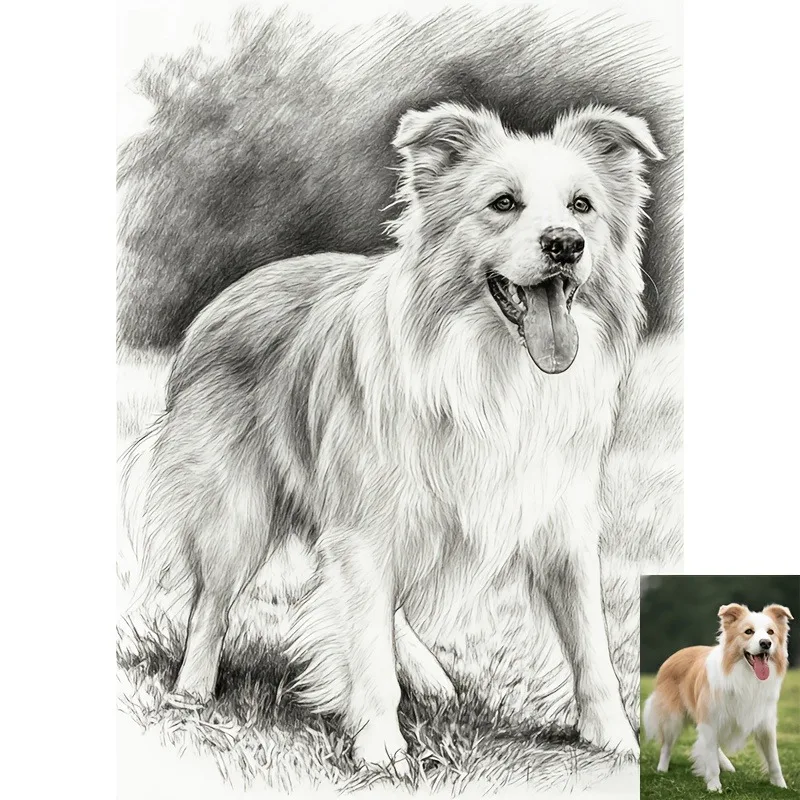 2D Flat , Custom unframed Photo to Pencil Sketch - Picture Upload Suitable for Home Decor, Upload Your Photo for Drawing