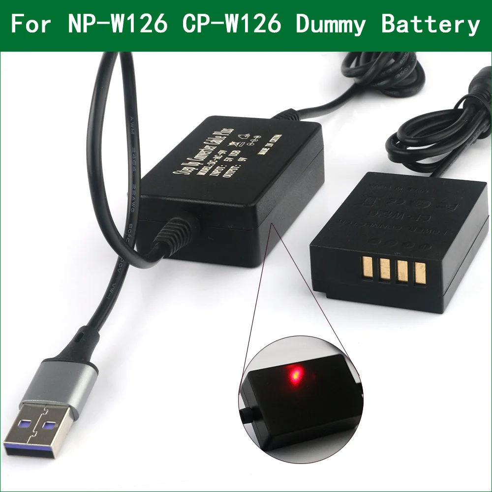 

5V 2-4A USB To NP-W126 W126S Dummy Battery for Fujifilm X-S10 X-T200 X-T100 X-T3 X-E4 X-E3 X-H1