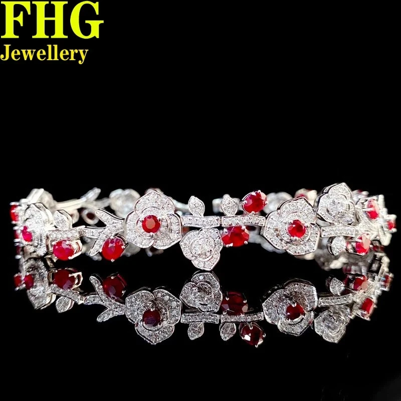 18K Gold luxury full lab Ruby and moissanite diamond bangle wedding birthday party gift