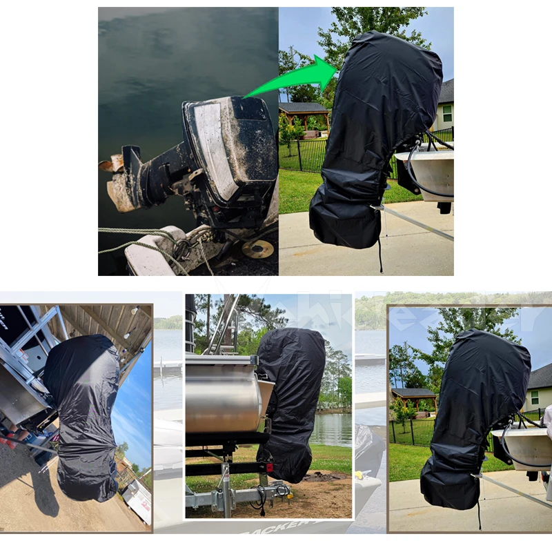 420D 0-350HP Outboard Cover Boat Motor Waterproof Anti-scratch Heavy Duty Cover Engine UV-Proof Black Outboard Motors Covers