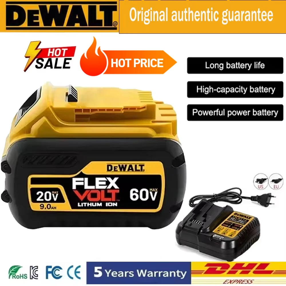 NEW Dewalt 20V 60V 9.0Ah rechargeable battery, original Dewalt 220V DCB206, DCB205, DCB200, DCB609 power tool battery& charger,