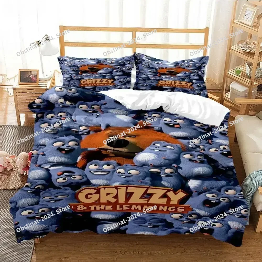أشيب و The Lemmings الكرتون أنيمي طقم سرير طباعة مع المخدة غطاء لحاف السرير لينة واحدة مزدوجة الملكة سوبر كينج الحجم
