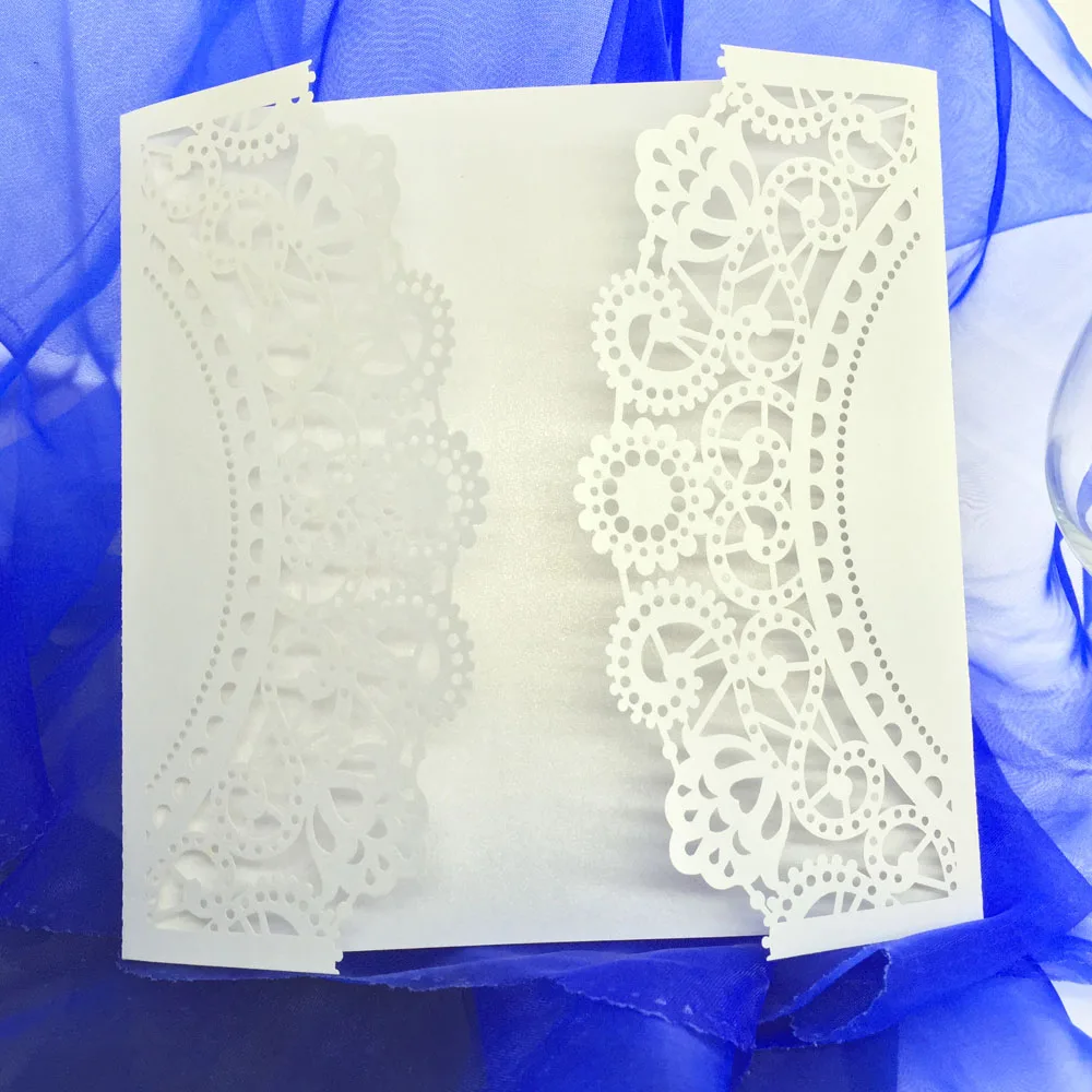 50pcs/set White Laser Cut Wedding Cards Hollow Out Craft Invitation Cards Carved Flower Pattern For Celebration Birthday Party