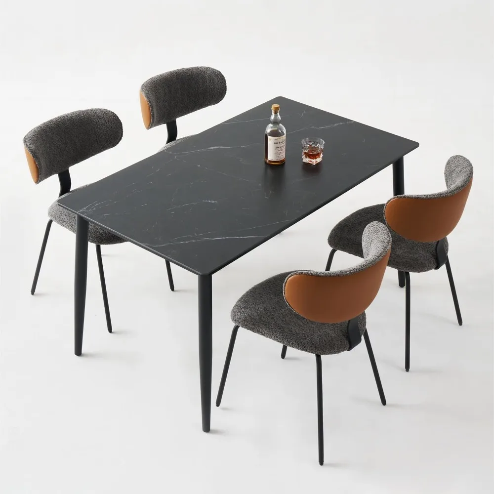 moderna tavolo da pranzo in pietra sinterizzata nera da 55" con gambe in metallo per 4, stile minimalista