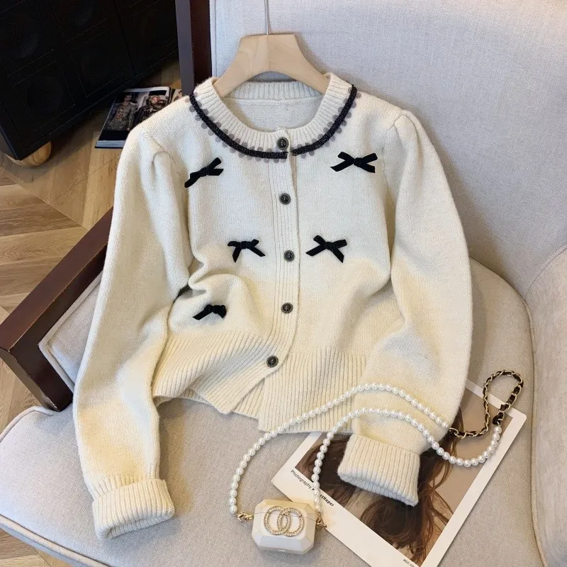 

Sweet Gentle Knot Sweater Coat Women's Loose Outerwear Sli Top Beautiful Knitted Open Cardigan Winter Faion