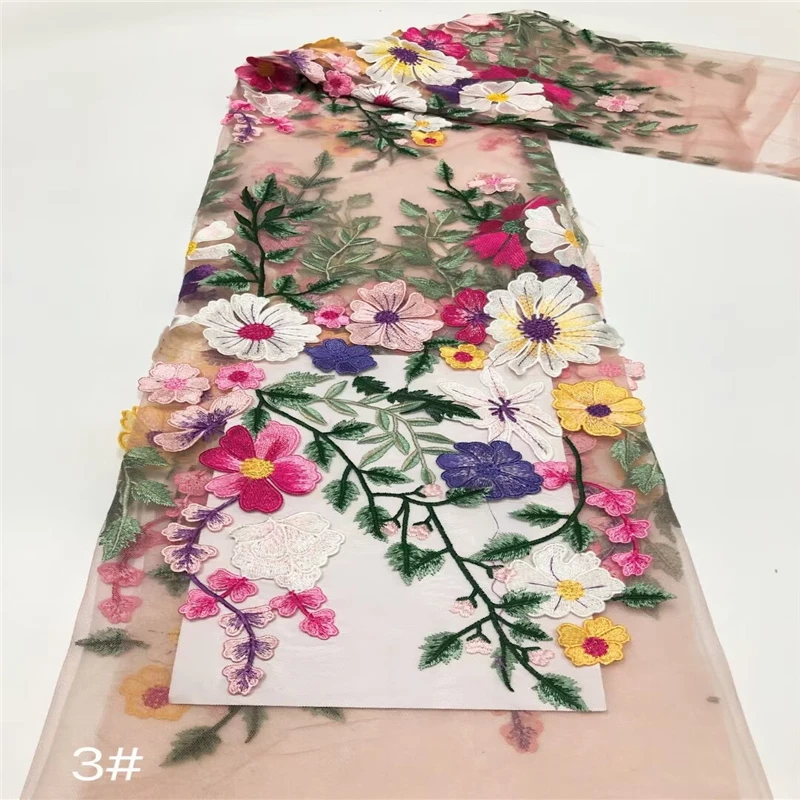 1Yard Embroidery Flower Tulle Mesh Fabric Wedding Dress Lace Fabric Fashion Dress Sewing Fabirc NEW
