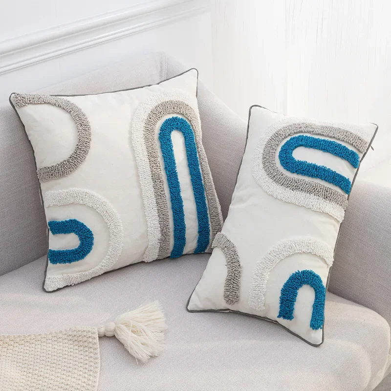 

Boho Pillow Cover Decorative Pillows for Sofa Bed Living Room White Loop Fleece Sofa Turquoise Cushion Cover 45x45/30x50cm